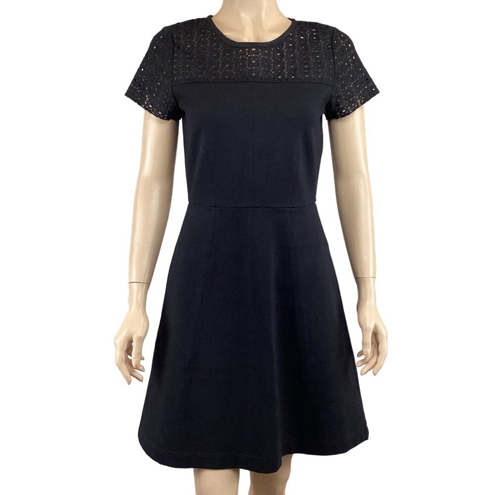 J.Crew Black Laser‎ Cut Lace Short Sleeve Dress Size 2 Fit & Flare Eyelet